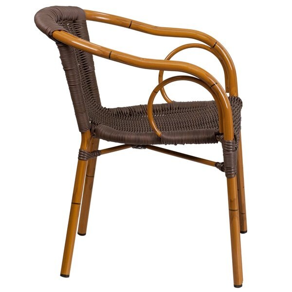 Dark Brown Rattan Patio Chair with Red Frame