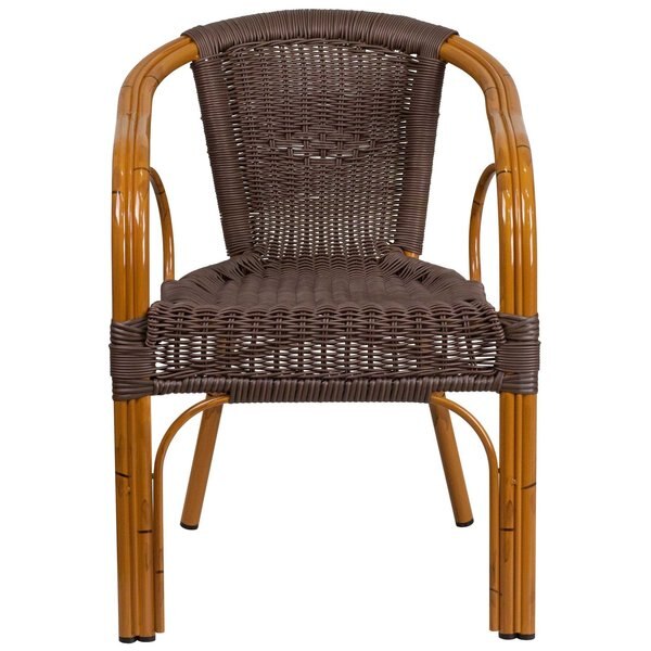 Dark Brown Rattan Patio Chair with Red Frame