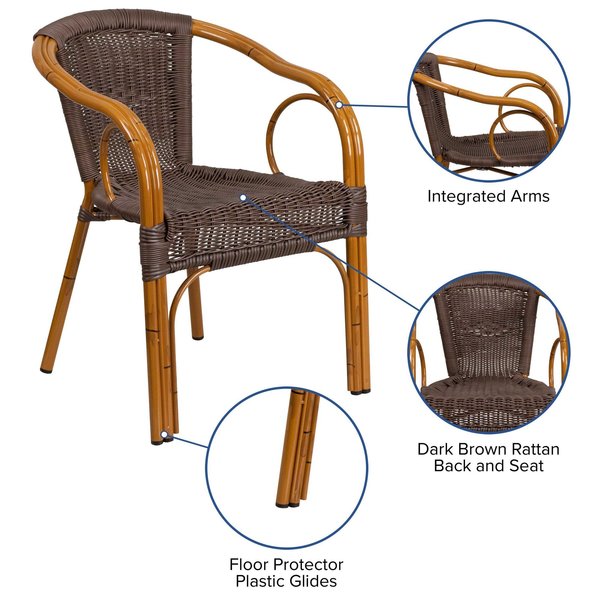 Dark Brown Rattan Patio Chair with Red Frame