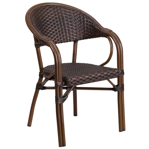 Dark Brown Rattan Patio Chair with Red Frame