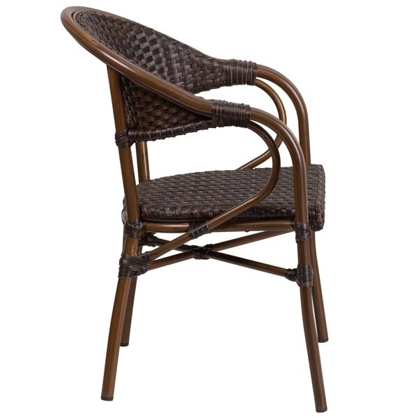 Dark Brown Rattan Patio Chair with Red Frame