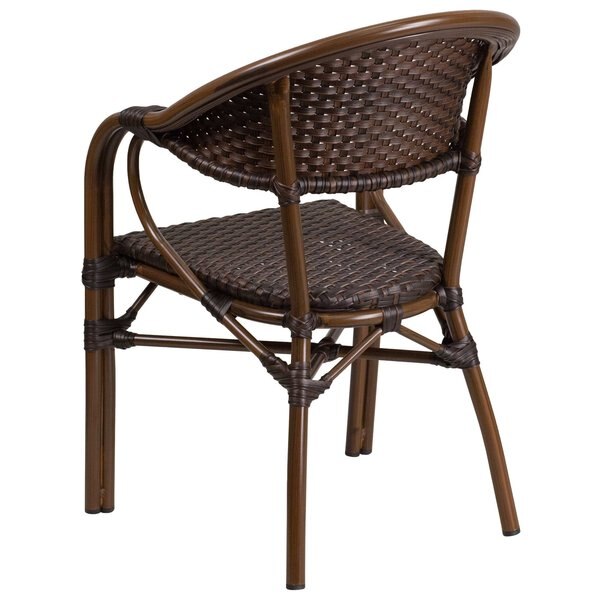 Dark Brown Rattan Patio Chair with Red Frame