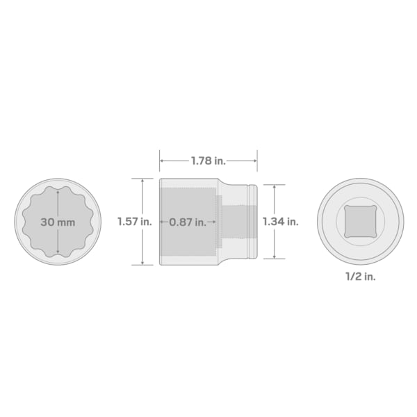 1/2 Inch Drive x 30 mm 12-Point Socket