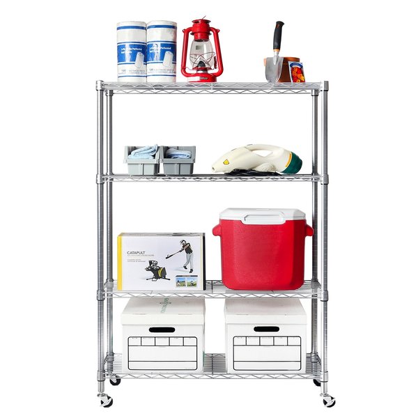 Steel Wire Shelving, 4 Tier, Chrome