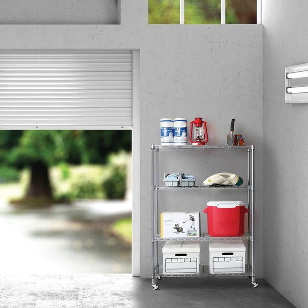 Steel Wire Shelving, 4 Tier, Chrome