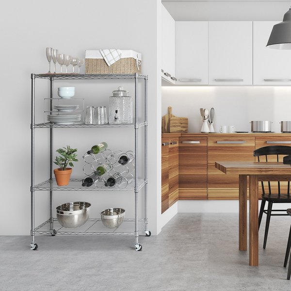 Steel Wire Shelving, 4 Tier, Chrome