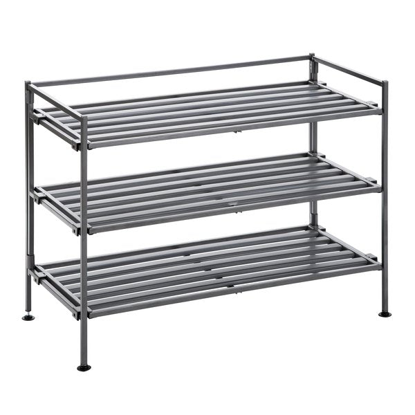 Shoe Rack, Resin Slatted, 3 Tier, Ash Gray