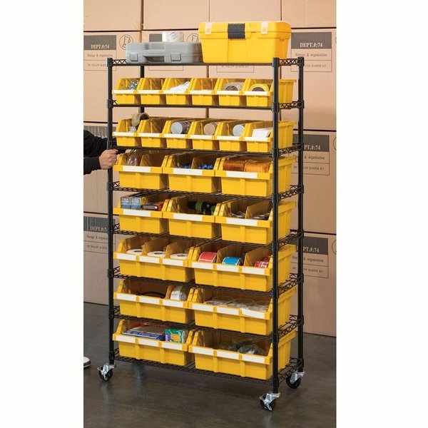 Steel Bin Rack 24, 7 Tier, 8 Shelves, Black, 36 in W x 63.5 in H x 14.25 in D, Black / Yellow