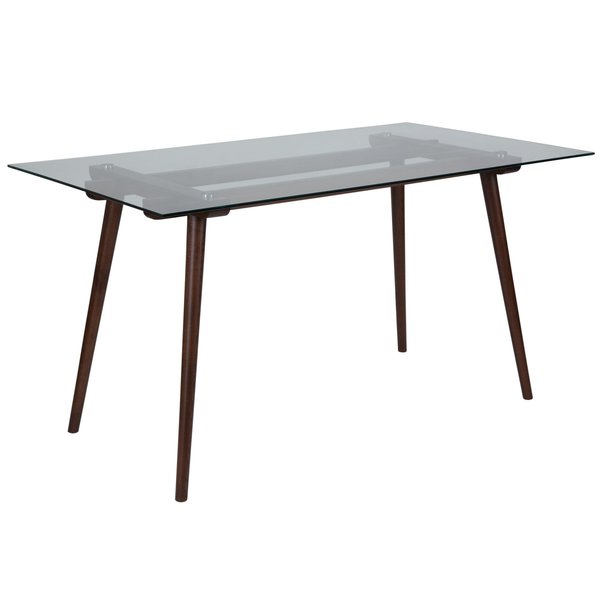 Rectangle Walnut Table, Glass Top, 31.5