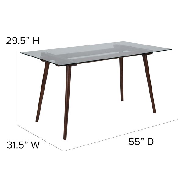 Rectangle Walnut Table, Glass Top, 31.5