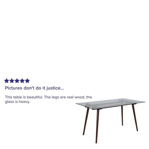 Rectangle Walnut Table, Glass Top, 31.5