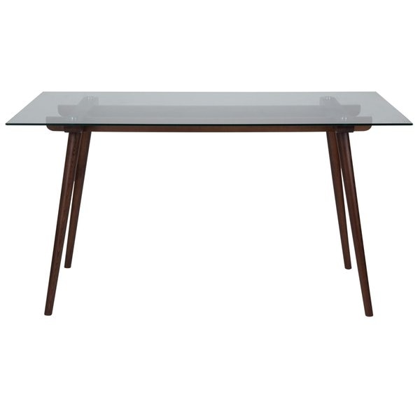 Rectangle Walnut Table, Glass Top, 31.5