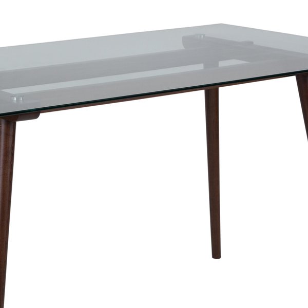 Rectangle Walnut Table, Glass Top, 31.5