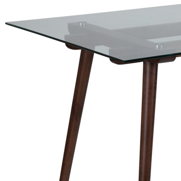 Rectangle Walnut Table, Glass Top, 31.5