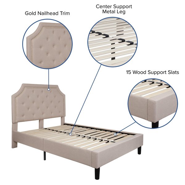 Brighton Full Platform Bed, Beige
