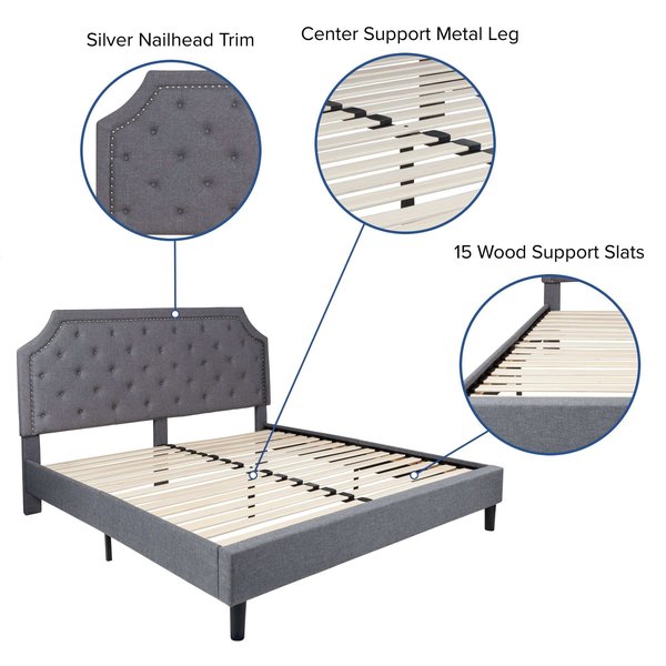 Brighton King Platform Bed, Light Gray