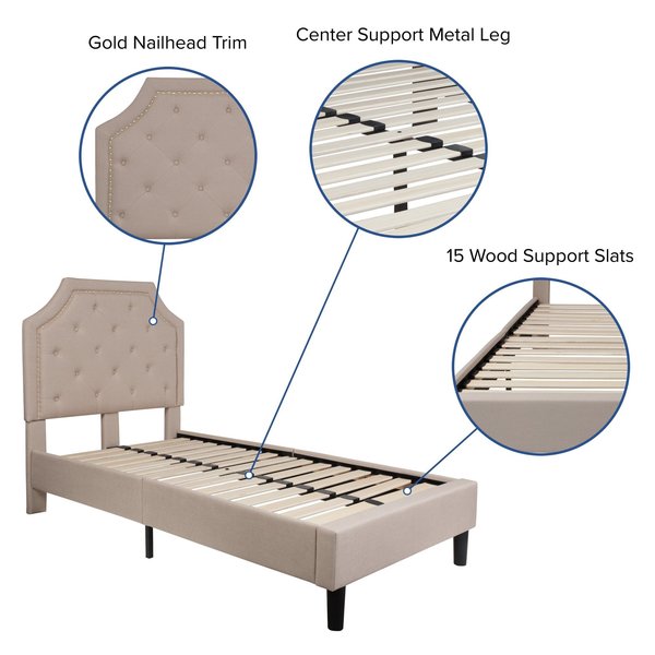 Brighton Twin Platform Bed, Beige