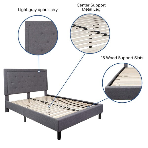 Roxbury Queen Platform Bed, Light Gray