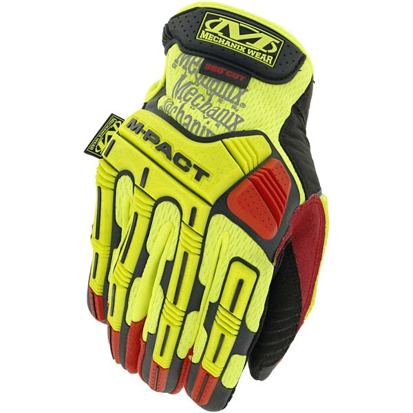 Hi-Vis Cut Resistant Impact Gloves, A4 Cut Level, Uncoated, M, 1 PR