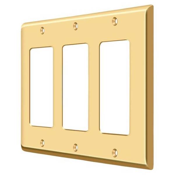 Triple Rocker Switch Plate, Number of Gangs: 3 Solid Brass, PVD Polished Brass Finish