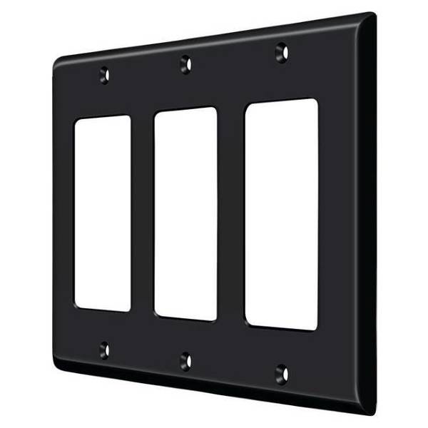 Triple Rocker Switch Plate, Number of Gangs: 3 Solid Brass, Paint Black Finish