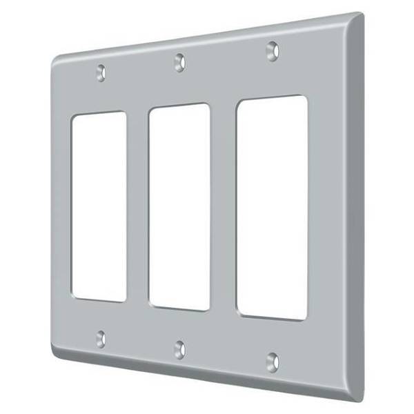 Triple Rocker Switch Plate, Number of Gangs: 3 Solid Brass, Brushed Chrome Finish