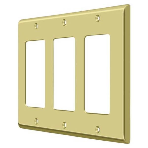 Triple Rocker Switch Plate, Number of Gangs: 3 Solid Brass, Polished Brass Finish