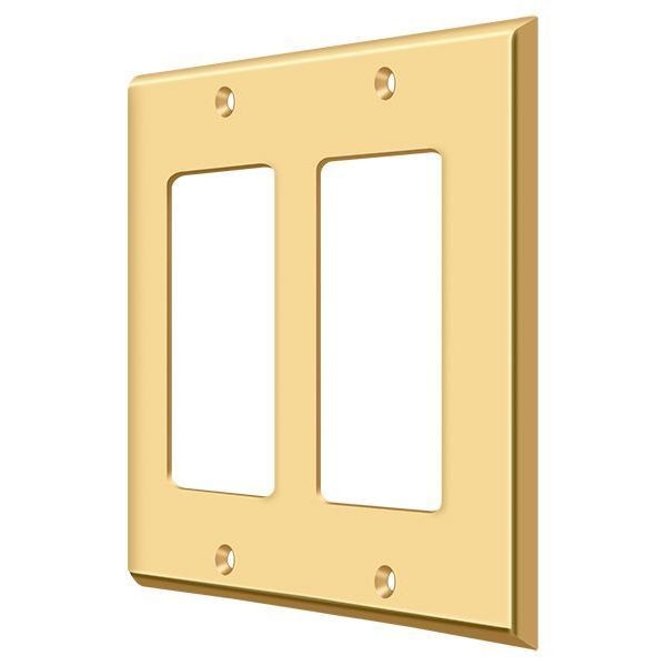 Double Rocker Switch Plate, Number of Gangs: 2 Solid Brass, PVD Polished Brass Finish