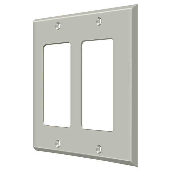 Double Rocker Switch Plate, Number of Gangs: 2 Solid Brass, Brushed Nickel Finish
