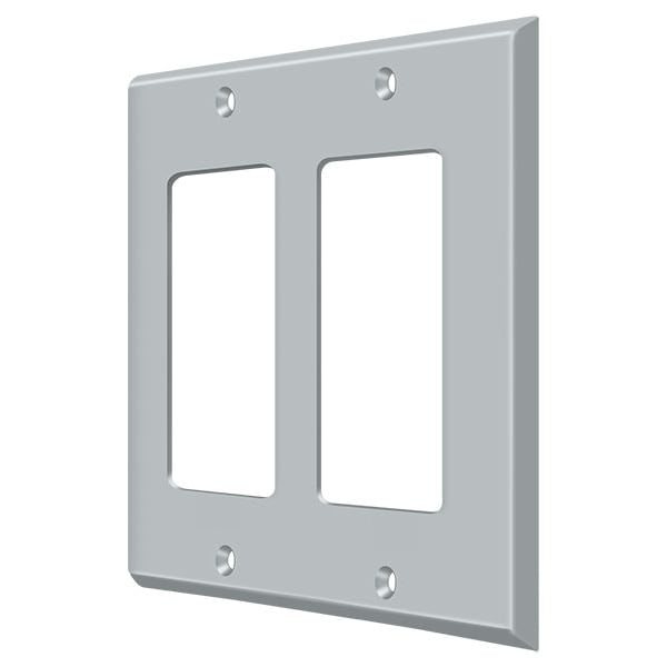 Double Rocker Switch Plate, Number of Gangs: 2 Solid Brass, Brushed Chrome Finish