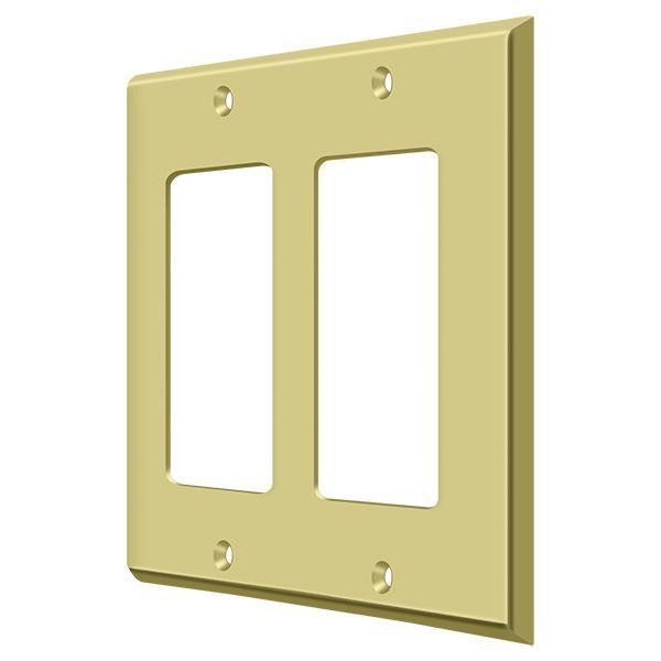 Double Rocker Switch Plate, Number of Gangs: 2 Solid Brass, Polished Brass Finish