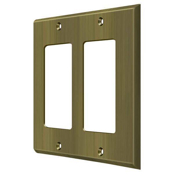 Double Rocker Switch Plate, Number of Gangs: 2 Solid Brass, Antique Brass Finish