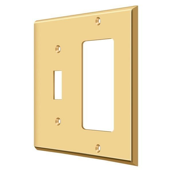 Single Switch/Single Rocker Switch Plate, Number of Gangs: 2 Solid Brass, PVD Polished Brass Finish