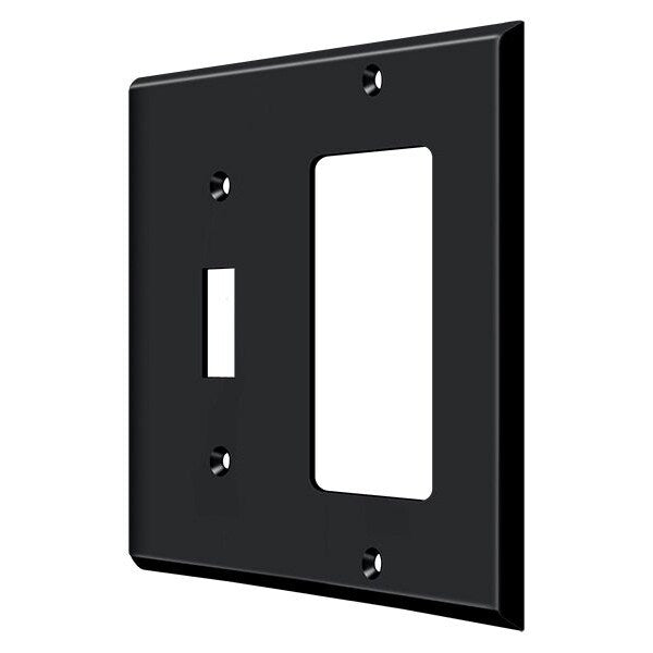 Single Switch/Single Rocker Switch Plate, Number of Gangs: 2 Solid Brass, Paint Black Finish