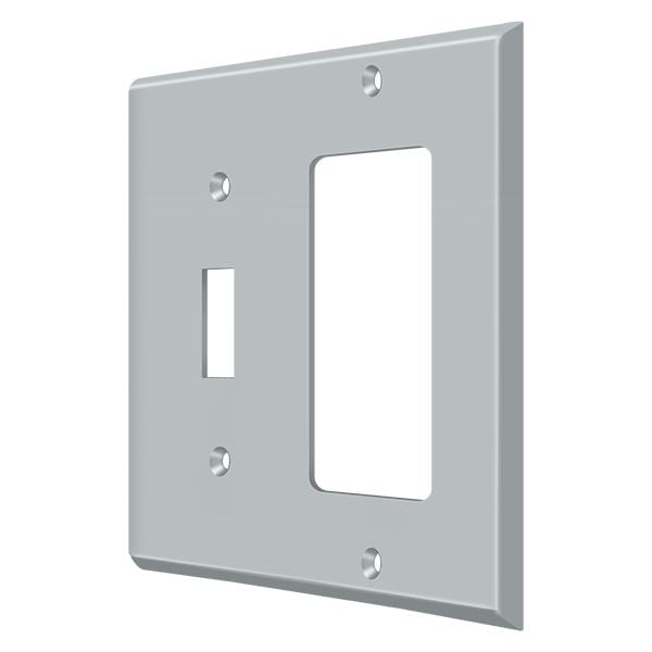 Single Switch/Single Rocker Switch Plate, Number of Gangs: 2 Solid Brass, Brushed Chrome Finish