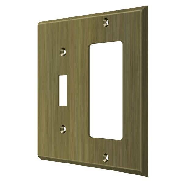 Single Switch/Single Rocker Switch Plate, Number of Gangs: 2 Solid Brass, Antique Brass Finish