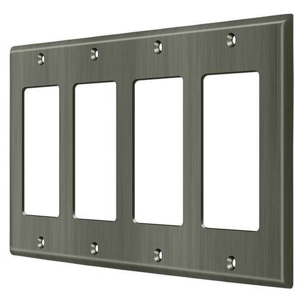 Quadruple Rocker Switch Plate, Number of Gangs: 4 Solid Brass, Antique Nickel Finish