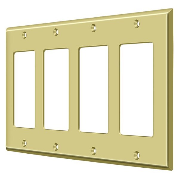 Quadruple Rocker Switch Plate, Number of Gangs: 4 Solid Brass, Polished Brass Finish