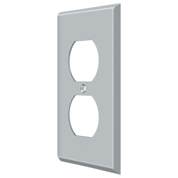 Double Outlet Switch Plate, Number of Gangs: 1 Solid Brass, Brushed Chrome Finish