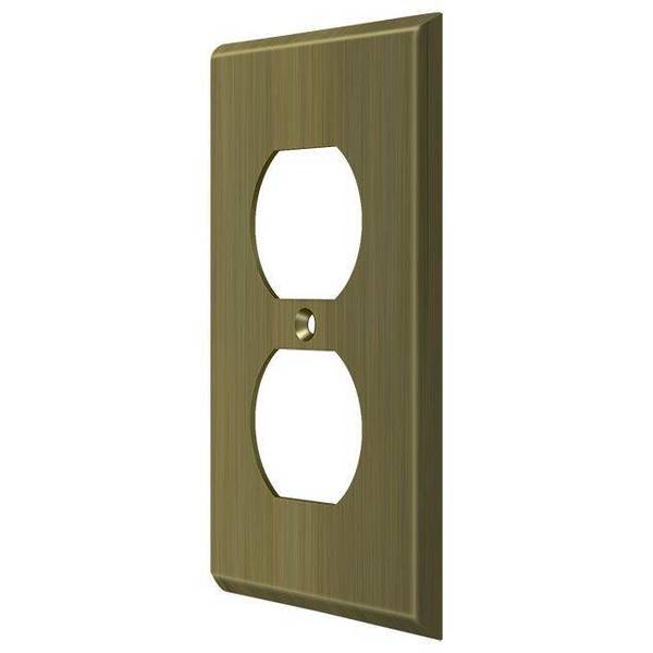 Double Outlet Switch Plate, Number of Gangs: 1 Solid Brass, Antique Brass Finish