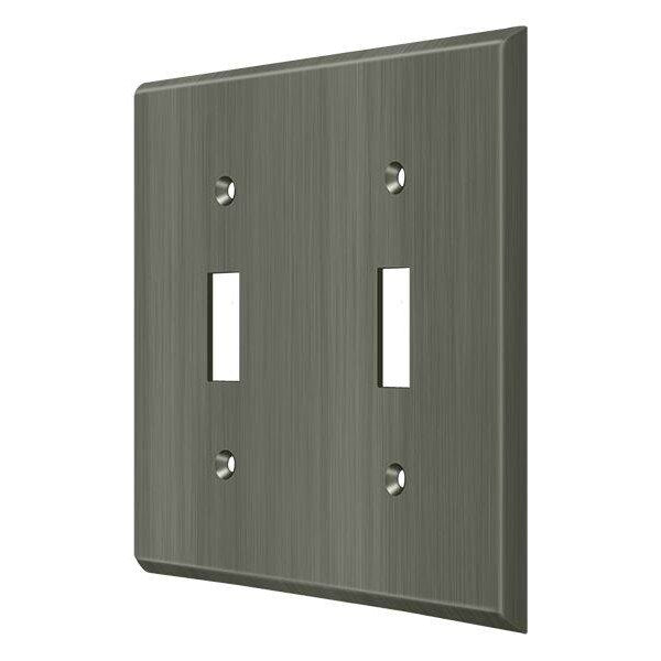 Double Standard Switch Plate, Number of Gangs: 2 Solid Brass, Antique Nickel Finish