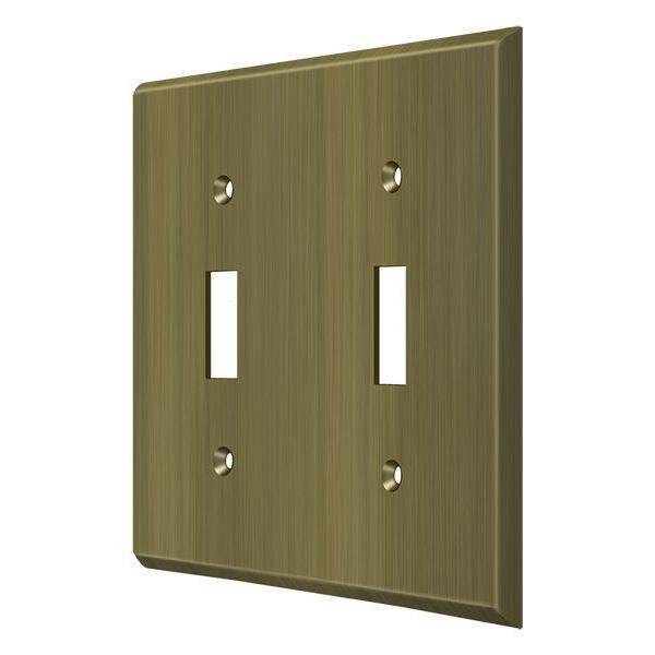 Double Standard Switch Plate, Number of Gangs: 2 Solid Brass, Antique Brass Finish