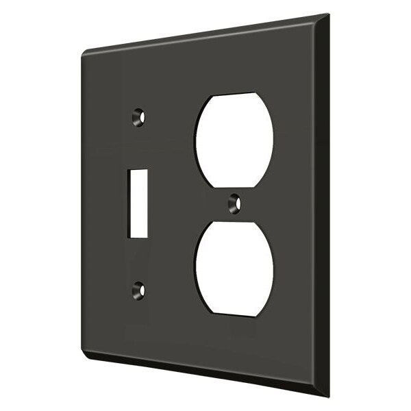 Single Switch/Double Outlet Switch Plate, Number of Gangs: 2 Solid Brass, Oil Rubbed Bronze Finish