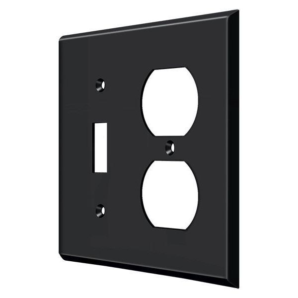 Single Switch/Double Outlet Switch Plate, Number of Gangs: 2 Solid Brass, Paint Black Finish