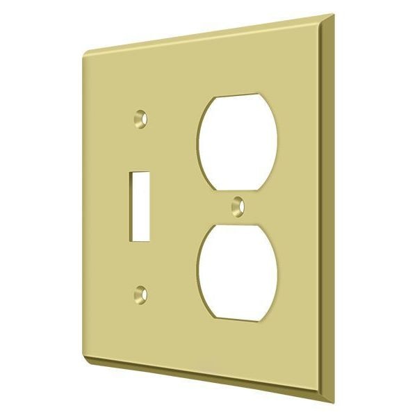 Single Switch/Double Outlet Switch Plate, Number of Gangs: 2 Solid Brass, Polished Brass Finish