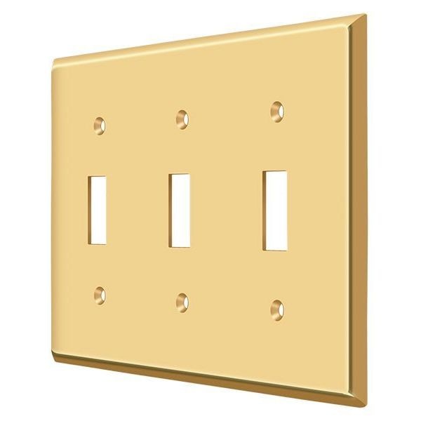 Triple Standard Switch Plate, Number of Gangs: 3 Solid Brass, PVD Polished Brass Finish