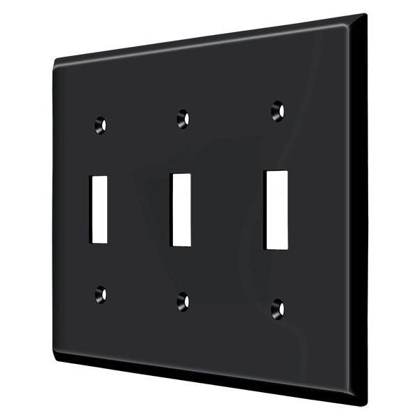 Triple Standard Switch Plate, Number of Gangs: 3 Solid Brass, Paint Black Finish