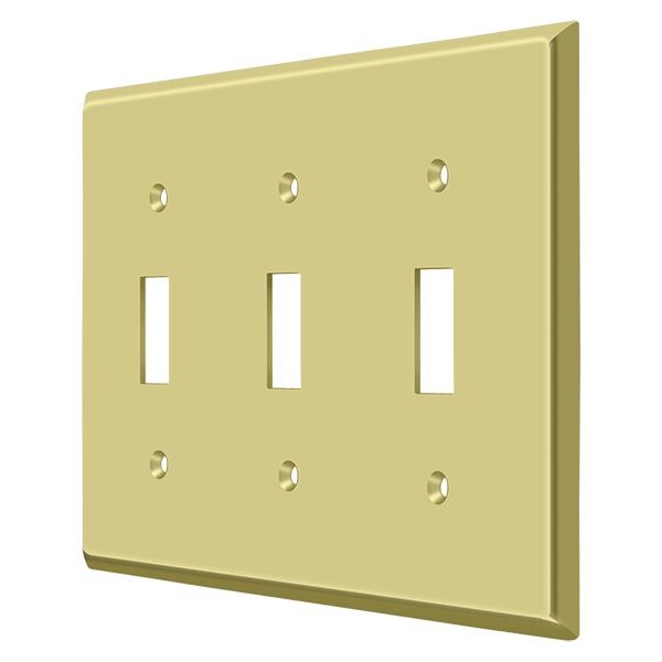 Triple Standard Switch Plate, Number of Gangs: 3 Solid Brass, Polished Brass Finish