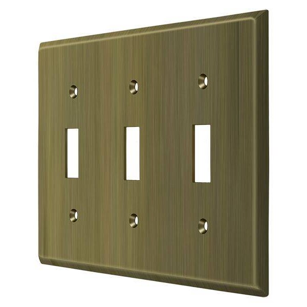 Triple Standard Switch Plate, Number of Gangs: 3 Solid Brass, Antique Brass Finish