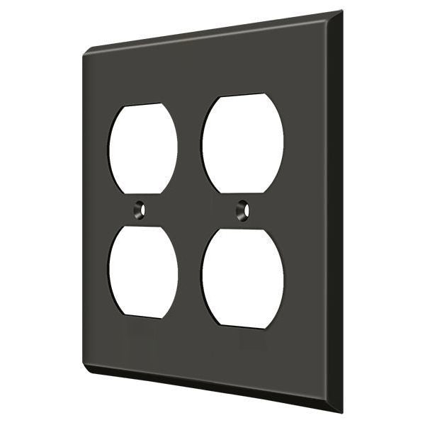 Quadruple Outlet Switch Plate, Number of Gangs: 2 Solid Brass, Oil Rubbed Bronze Finish